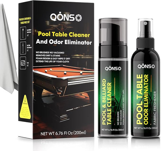 Pool Table Felt Cleaner Kit, Fast Clean Green Billiard Table Felt Cleaner Spray & Odor Eliminator Kit with Cleaning Cloth, Ready-to-Use Foam & No Residue | Essential for Home & Game Rooms