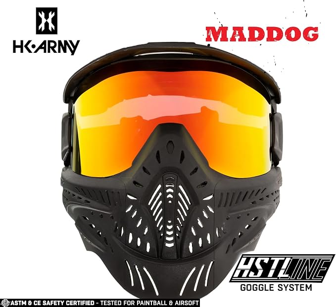 Maddog HK Army HSTL Paintball Airsoft Mask Goggle System | Replaceable Thermal Dual-Pane Anti Fog Lens | Adjustable Full-Face Safety Certified Protection
