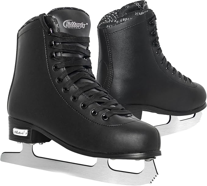 Nattork Womens Figure Ice Skates,Ice Skates with Stainless Steel Blade,Lace Up Figure Skate Ice Hockey Skates for Outdoor,Ice Skate Shoes for Women Size 6 7 8 9 10 11