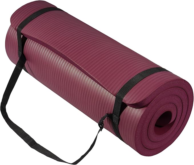 Signature Fitness Extra Thick High-Density Foam Yoga Mat – Multiple Thicknesses (1/2" & 1") / Multiple Colors – Double-Sided Non-Slip Surface – with Carrying Strap for Pilates, Yoga & Home Workouts