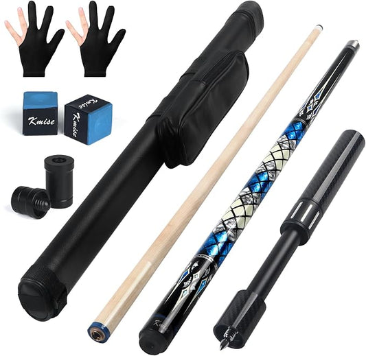 Kmise Professional Pool Cue Stick, 18 19 20oz Canadian Maple Cue Sticks, Low Deflection Shaft with Telescopic Carbon Fiber Extension Cue-Grid