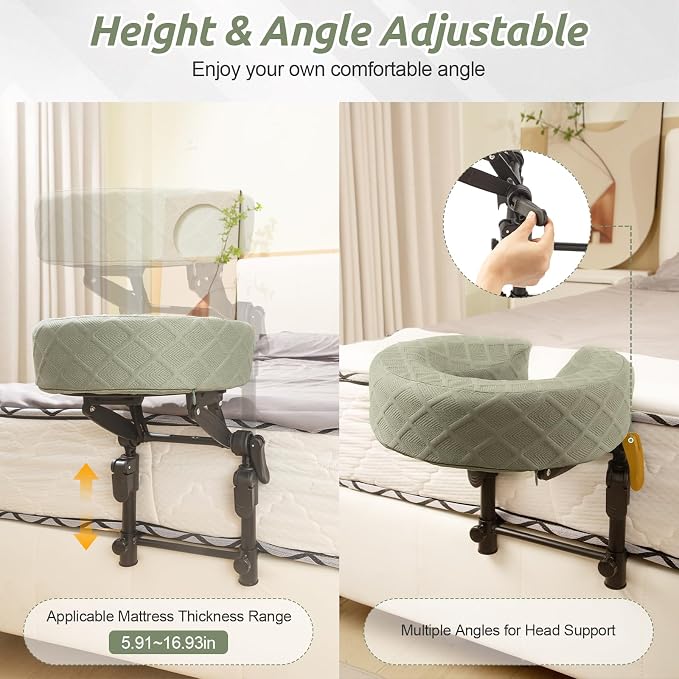 Massage Headrest for Bed, Adjustable Massage Face Cradle at Home, Portable Massage Table Kit for Sleeping Mattress, Face Down Pillow After Eye Surgery (with Armrest Shelf & Breast Pillow)