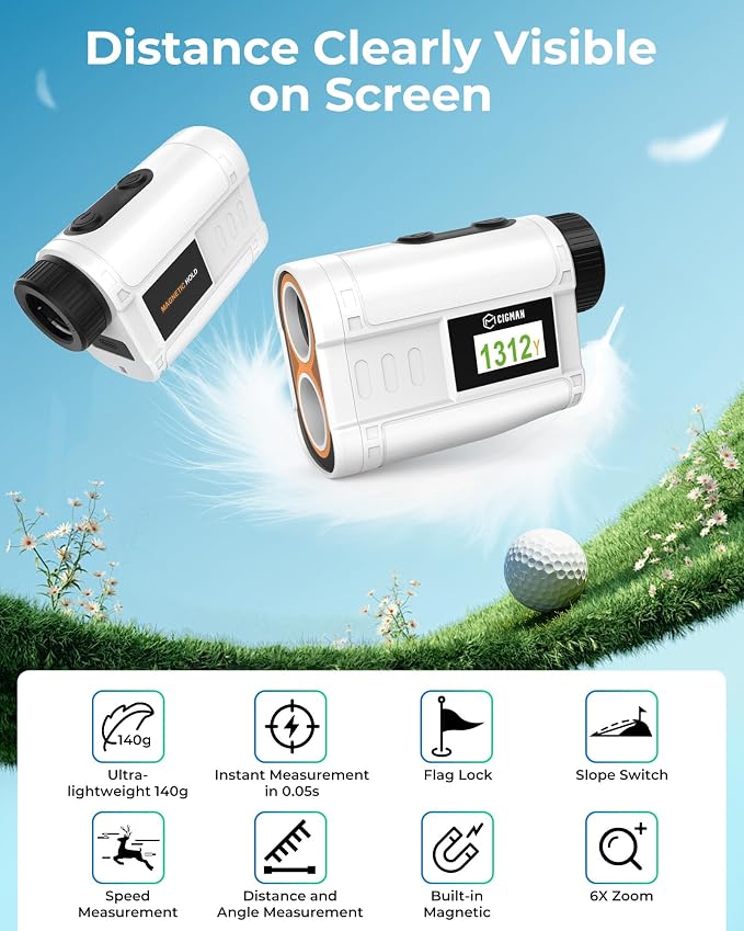 Golf Rangefinder with Slope, CIGMAN 1312 Yards Range Finder Golf, External Color Display, Flag Lock Vibration, 6X Magnification, Rechargeable Laser Range Finder with Magnetic, Ideal