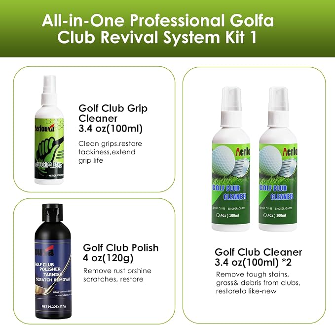 7-in-1 Golf Club Cleaning Kit - Club Cleaner, Grip Cleaner, Polish, Water-Spray Brush, Groove Cleaner, Magnetic Towel & Portable Bag | Restores Clubs, Removes Rust/Scratches, Renews Tackiness