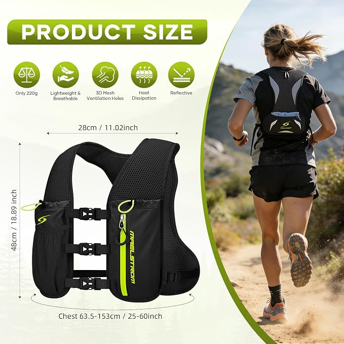Maelstrom Running Vest,500ml Soft Flask Hydration Pack for Trail Marathon | BPA-Free Flask, Breathable Mesh, Bounce-Free Fit, Adjustable Compression, Reflective, Multi-Pockets, For Cycling, Hiking