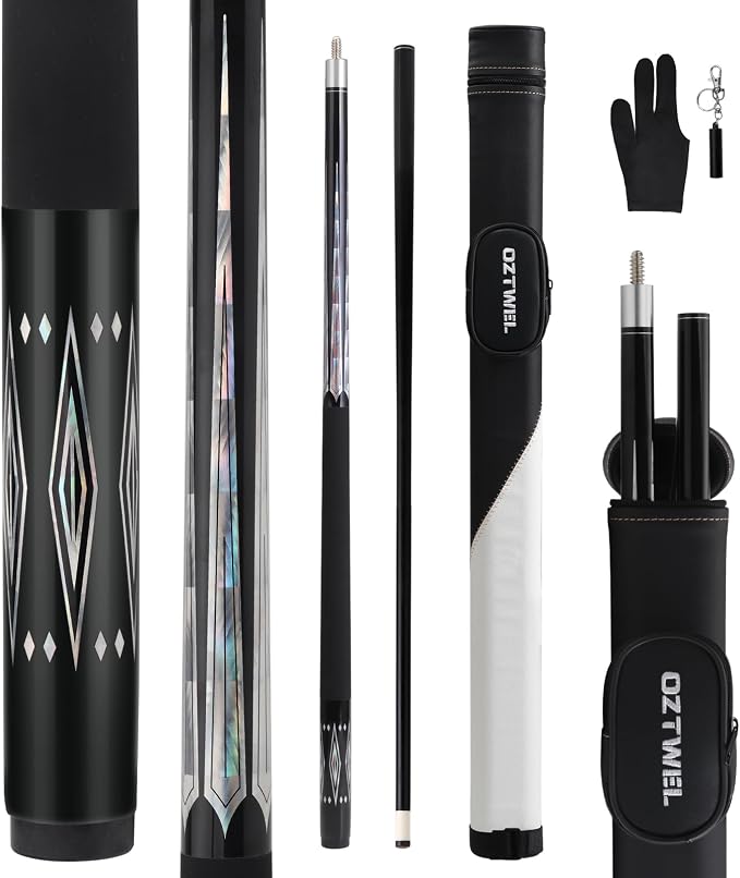 Glass Fiber Pool Cue Stick with Case Combo Set, 12.5mm Professional Pool Stick 58" Low Deflection Billiards Cue Stick 19 Oz Pool Cue Set for Men Adults Players