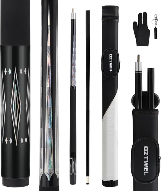 Glass Fiber Pool Cue Stick with Case Combo Set, 12.5mm Professional Pool Stick 58" Low Deflection Billiards Cue Stick 19 Oz Pool Cue Set for Men Adults Players