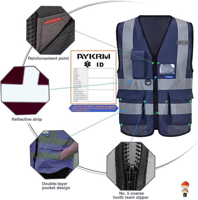 A-SAFETY Big and tall navy blue hi vis vest 4XL 5XL