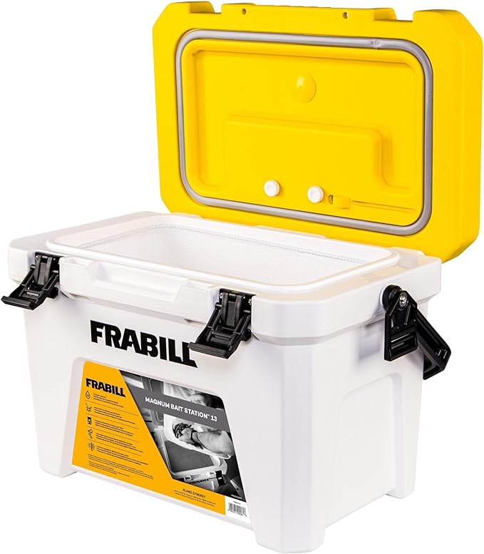 Frabill Magnum Bait Station 13 Quart Live Bait Well, White and Yellow