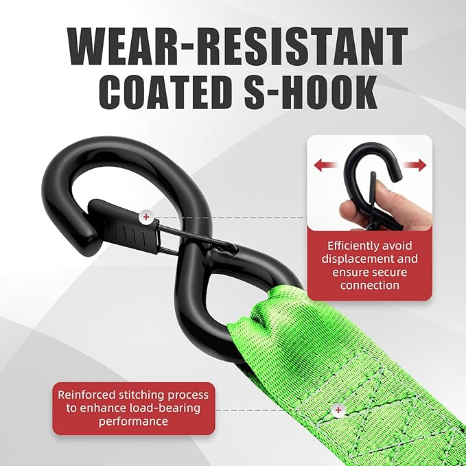 Auto Retractable Ratchet Tie-Down Straps 4500 lbs, 2in × 10ft Self-Retracting Ratchet Straps, Heavy Duty S-Hooks, for Cargo, Trucks & Trailers, Green, 2 Pack, Damped Rewind