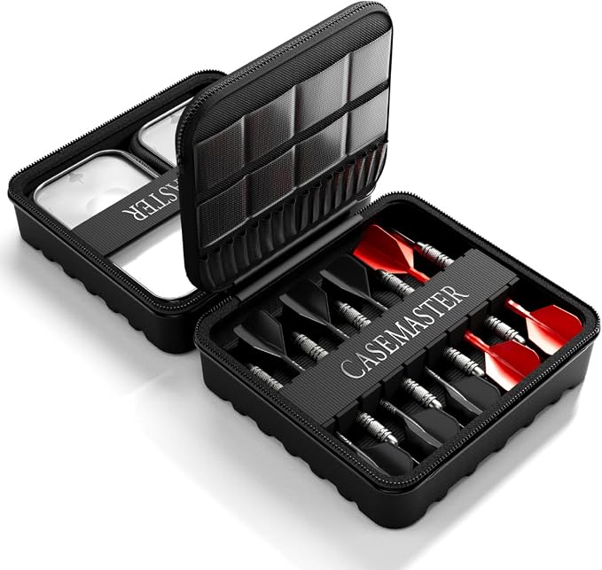 Casemaster Maxx 3 Dart Case, Holds 9 Steel Tip or Soft Tip Darts Fully Assembled, Hard Shell EVA Darts Case, 16 Accessory Pockets, Black