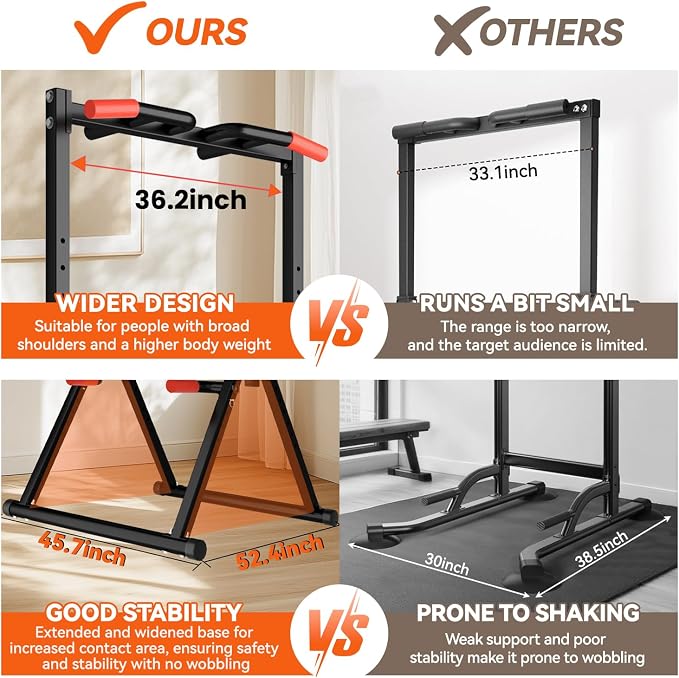 WATBKHE Power Tower Pull Up Dip Station Foldable, Pull Up Bar Station Adjustable, Multi-Function Home Gym, Strength Training Fitness Equipment, Triangular Design, for Home Outdoor