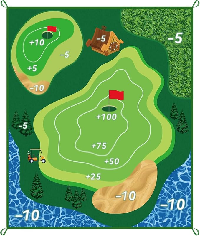 Sticky Playing Golf Chipping Game, 6x5 FT Double Sided Golf Chipping Game Practice Mat for Adults with 20 Sticky Balls Golf Hitting Mat for Home Backyard Garage and Outdoor (No Club)