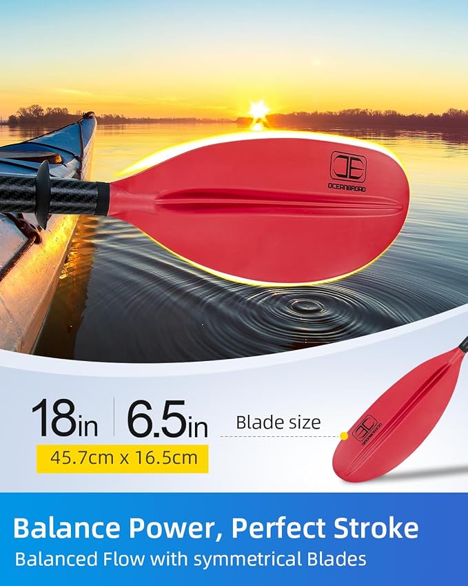 OCEANBROAD Adjustable Carbon Fiber Kayak Paddle 86in/220cm to 94in/240cm Kayaking Oar for Adults with Paddle Leash 1 Paddle