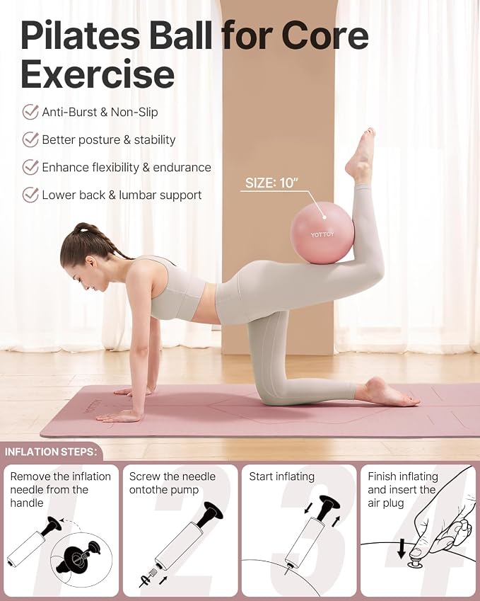 YOTTOY Pilates Ring and Ball Set, Figure 8 Resistance Bands, Stretch Bands&Guide,Pilates Equipment Set for Beginners for Home Workouts Core Strength, Yoga, Physical Therapy & Rehab