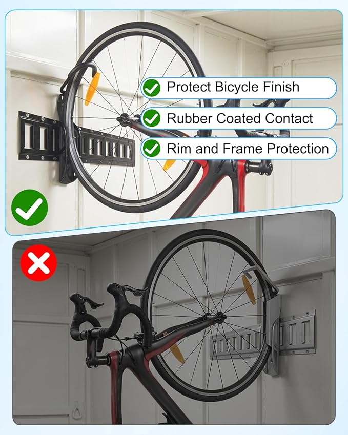 E Track Bike Wall Mount, Heavy Duty Steel Bicycle Hook for Garage Organization, Rotatable Rubber Coated Hanger Compatible with E-Track Rails, 2 Pack