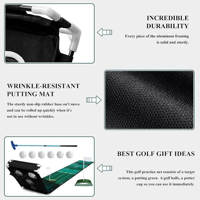 Losbenco Golf Putting Green, Indoor Putting Matt for Golf Practice with Putter, Putting Cup, 6 Balls, Automatic Ball Return, Mini Course Set for Home Office Backyard Indoor Outdoor Use