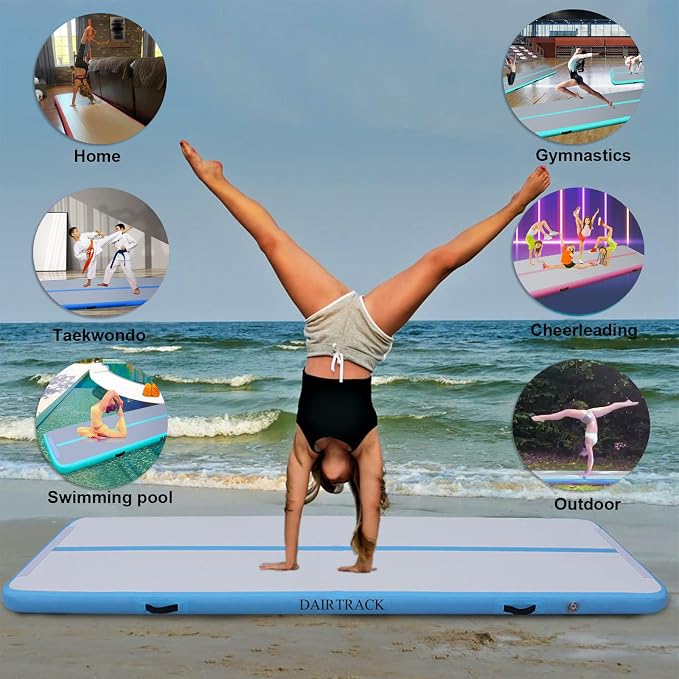 DAIRTRACK Inflatable Gymnastics Air Mat 10ft/13ft/16ft/20ft Tumble Track Tumbling Mats for Home Use/Gym/Training/Cheerleading/Yoga/Water