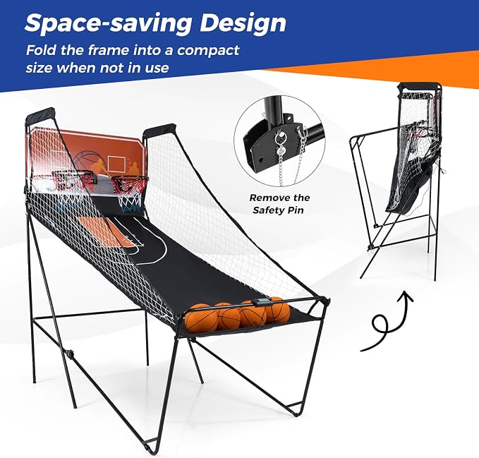 Giantex Arcade Basketball Game Indoor Dual Shot with 8 Game Modes, 4 Balls, 2 Hoops, Air Pump and LCD Scoreboard, Foldable Electronic Basketball Games for Adults and Kids