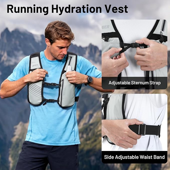 MIER Running Vest for Women Men, Lightweight Breathable Hydration Vest with 500ml Soft Flask Reflective Hydration Backpack for Marathon Cycling Hiking Jogging