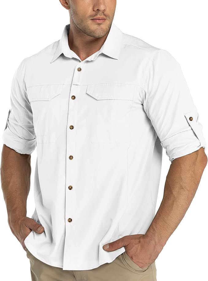 33,000ft Men's Long Sleeve Hiking Shirts Lightweight Quick Dry Sun Protection UV UPF 50 Fishing Shirt Outdoor Safari Travel