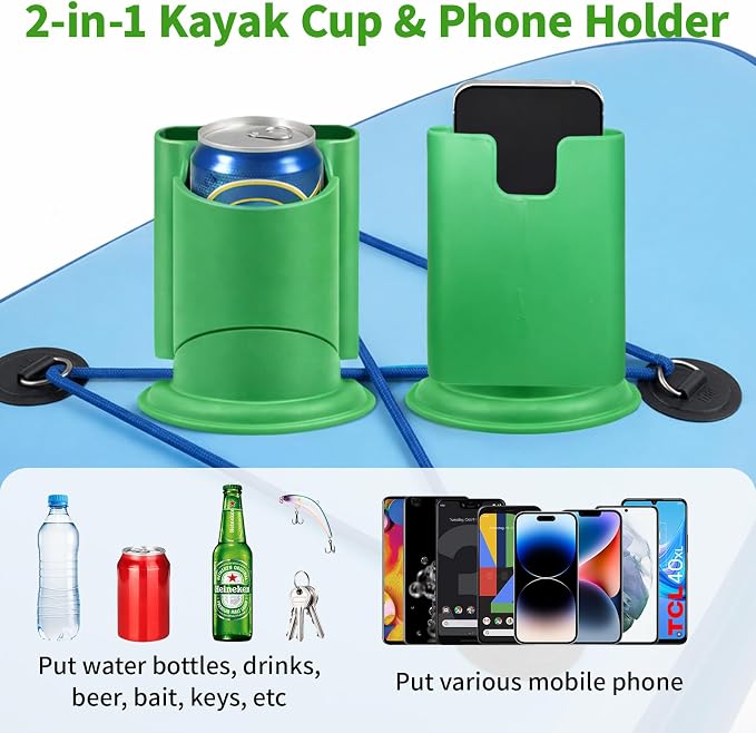 Premium 2-in-1 Paddle Board Cup Holder, Non-Slip Kayak Drink and Phone Holder with Secure Lock System, Universal Cup Holder for SUP, Boat, Surfboard, Canoes, Paddleboard Accessories (Green)