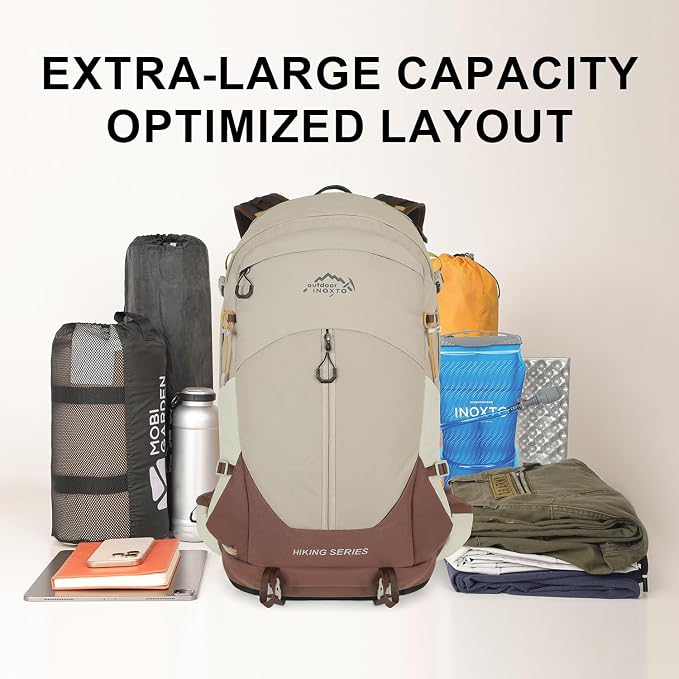 IX INOXTO Hiking Backpack, Camping Backpack, 30L Waterproof Hiking Daypack with 3L Water Bladder and Rain Cover (Khaki)