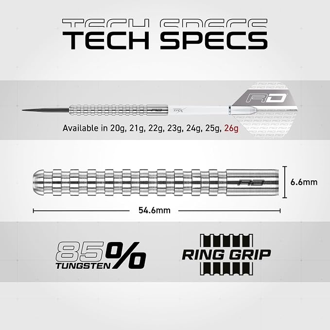 RED DRAGON Javelin Original Professional Darts Set - 85% Tungsten Darts with Flights & Shafts - Available in Soft Tip 18g Barrel/20g Full Weight and Steel Tip 20g - 26g