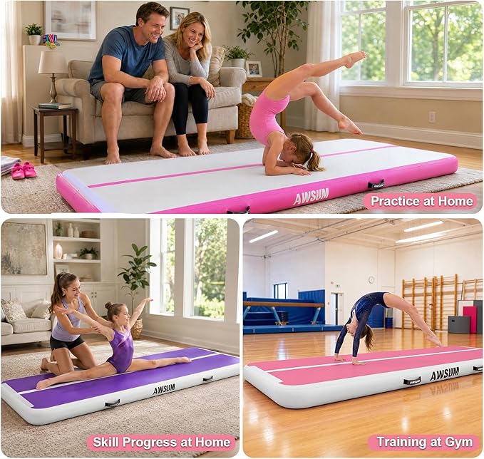 AWSUM Inflatable Gymnastics Mat 10ft/13ft/16ft/20ft/23ft Training mat 4/8 inches Thick tumbling mat with Electric Pump for Home/Gym/Outdoor