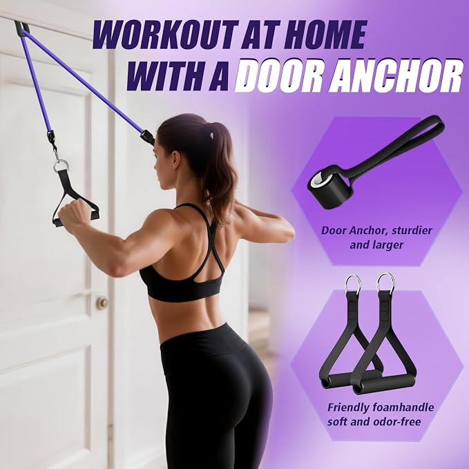 WHATAFIT Resistance Bands, Exercise Bands, Workout Bands with Handles, Door Anchor and Ankle Straps, 5 Resistance Levels Fitness Bands for Strength Training, Physical Therapy, and Home Gym Equipment