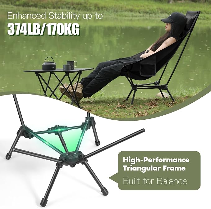 AuroraTrail High Back Folding Camping Chair with Pillow – Lightweight Portable Outdoor Chair with Cup Holder & Carry Bag, Sturdy Aluminum Frame Supports up to 374 lb for Camping, Hiking & Festivals