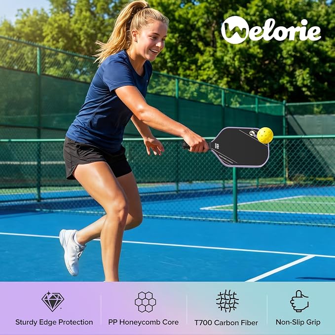 Pickleball Paddles for Men and Women,T700 Carbon Fiber Pickleball Racket with 16mm Polypropylene Honeycomb Core, Ultimate Spin & Consistency for Intermediate Level Players