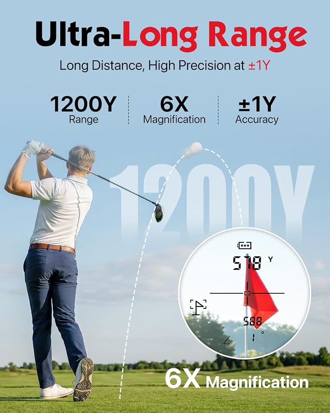 Range Finder Golf Rangefinder with Slope, 1200 Yards Golf Range Finder, 6X Magnification, Flag Locking Vibration, Must Accessories for Golfer
