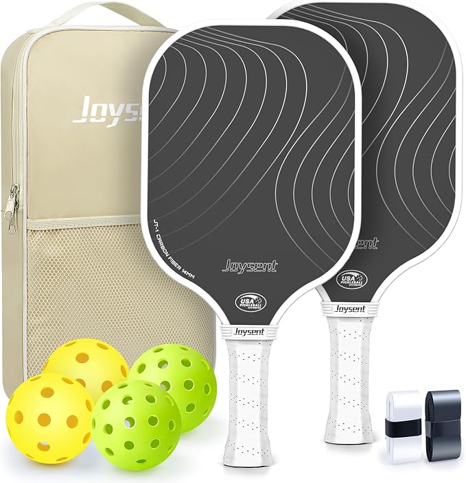 Pickleball Paddles Set, USAPA Approved Carbon Fiber Pickleball Set of 2 with Beginner Pickleball Rackets, Indoor Outdoor Pickle Balls for Adults Men Women, JT-1