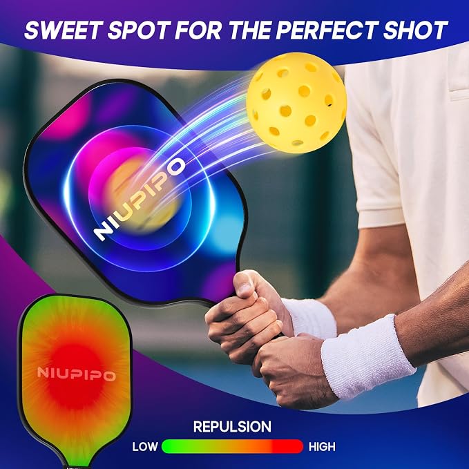 niupipo Pickleball Paddles Set of 2 or 4, USAPA Approved Fiberglass Pickleball Paddle Set with Balls and Bag, Polypropylene Honeycomb Core, Lightweight Pickleball Paddles for Beginners Men Women