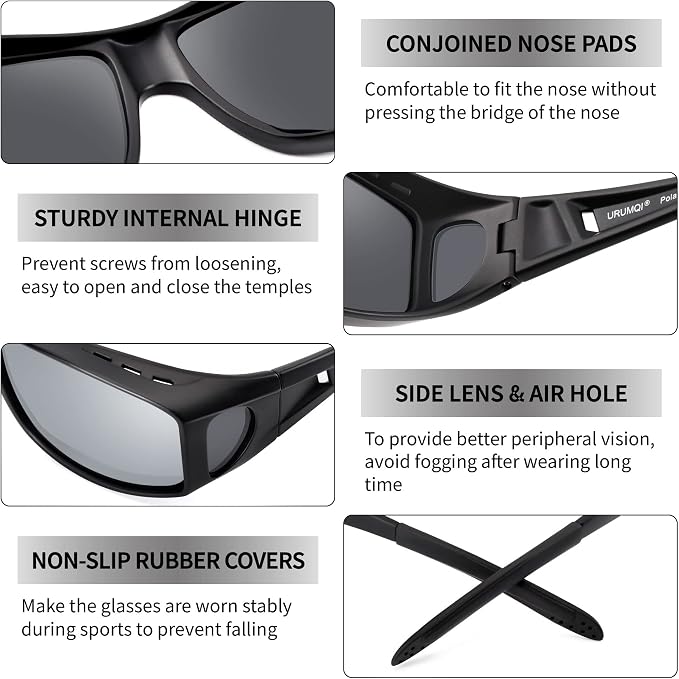 URUMQI Polarized Sunglasses Fit Over Glasses for Men Women, Wraparound Sun Glasses UV400 Protection for Driving Fishing