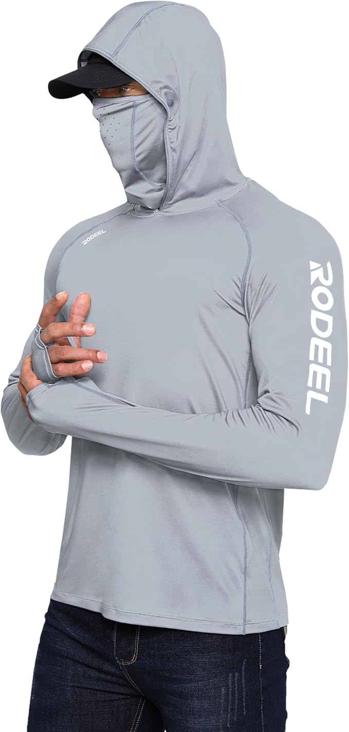 Rodeel Men's UPF 50+ Performance Fishing Hoodie, Long Sleeve Sun Protection Athletic Quick-Dry Breathable T-Shirt