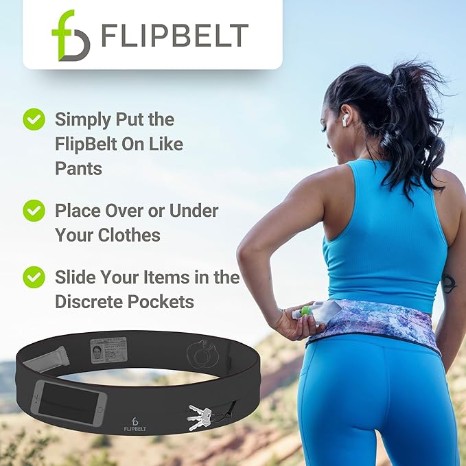 FlipBelt Classic Running Belt, Belt Bag & Fanny Pack for Men and Women - Phone Holder, Waist Pack, Running Accessories, Belt Pouch, Money Belt, USA Running Company