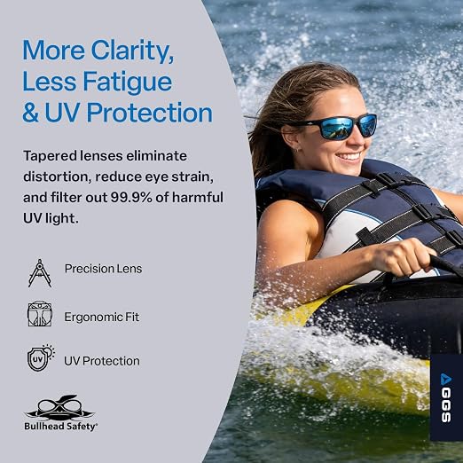 Bullhead Safety Eyewear Crevalle Glasses - Anti-Fog, Lightweight, Impact/Scratch Resistant, Polarized Sunglasses for Biking, Fishing, Driving, Ice Blue Mirror/Matte Black