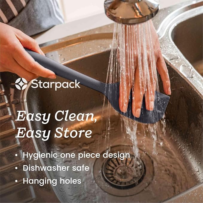 Starpack 'Scrape and Stir' Silicone Rubber Spatula Set (4-Piece) - LFGB Non Toxic, 600°F Heat Resistant, BPA-Free, One-Piece Kitchen Baking Spatulas - Dishwasher Safe for Nonstick Cookware Gray Black