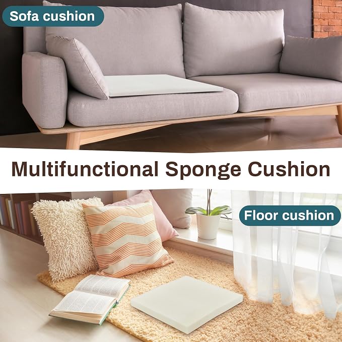 Frienda 2 Pack 1" x 20" x 20" Upholstery High Density Foam Cushion Replacement Square Cut to Size Foam Couch for Chair Couches Padding Shipping Packing DIY Cosplay Projects(White)