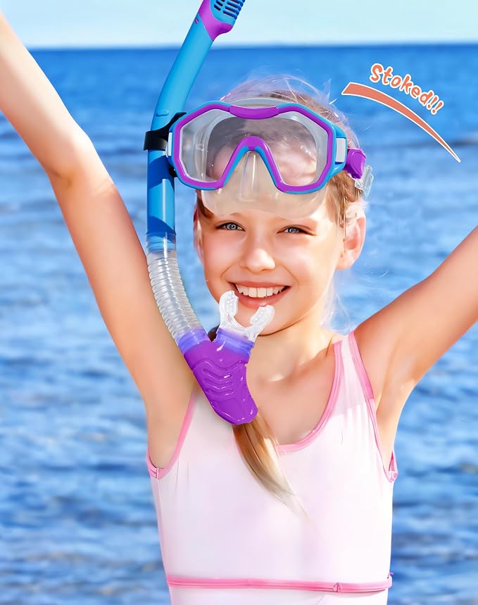 Snorkeling Gear for Adults Kids, Dry-Top Snorkel Set, 180°Panoramic Wide View Diving Mask Breathing Freely Snorkel Mask for Snorkeling Scuba Diving Swimming Travel