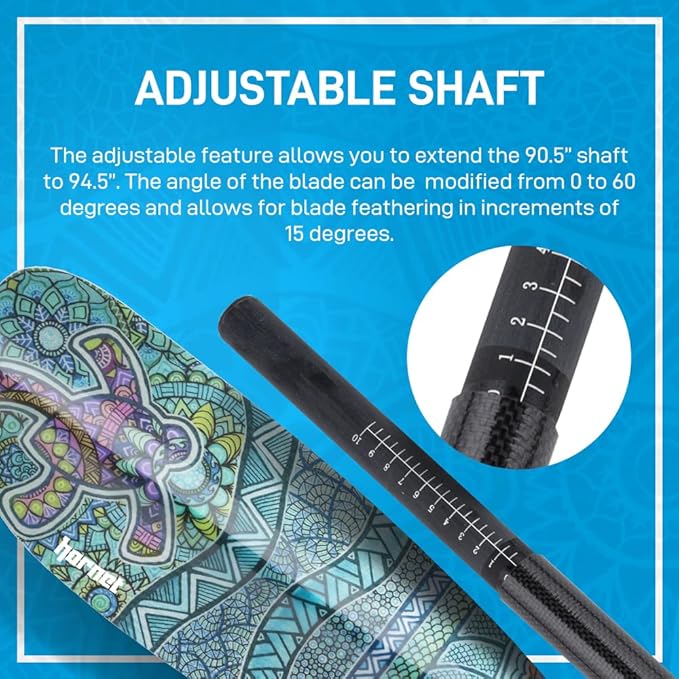 Hornet Watersports Fiberglass Kayak Paddle for Adults- Ideal for Touring, Fishing and Boating- 90.5 inches / 230CM Adjustable with Carbon Fiber Shaft- Kayak Oars Kayaking Equipment