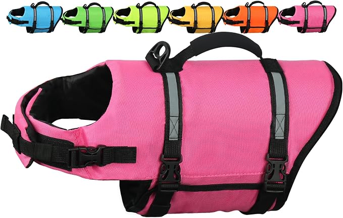 AMZNOVA Shark Dog Life Jacket + Rip Stop Dog Life Jacket, Durable Handle Reflective Buoyance