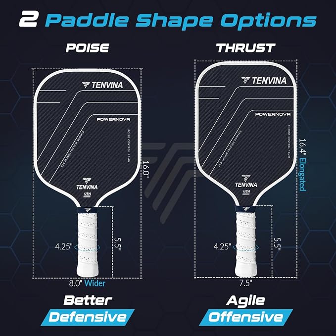 TENVINA Pickleball Paddles, Multi-Layer T700SC Textured Carbon Fiber Pickleball Paddle, Pickle Ball Paddle with Strong Spin & Power Surface, 4-Types of Shapes and Thicknesses, USAPA Approved