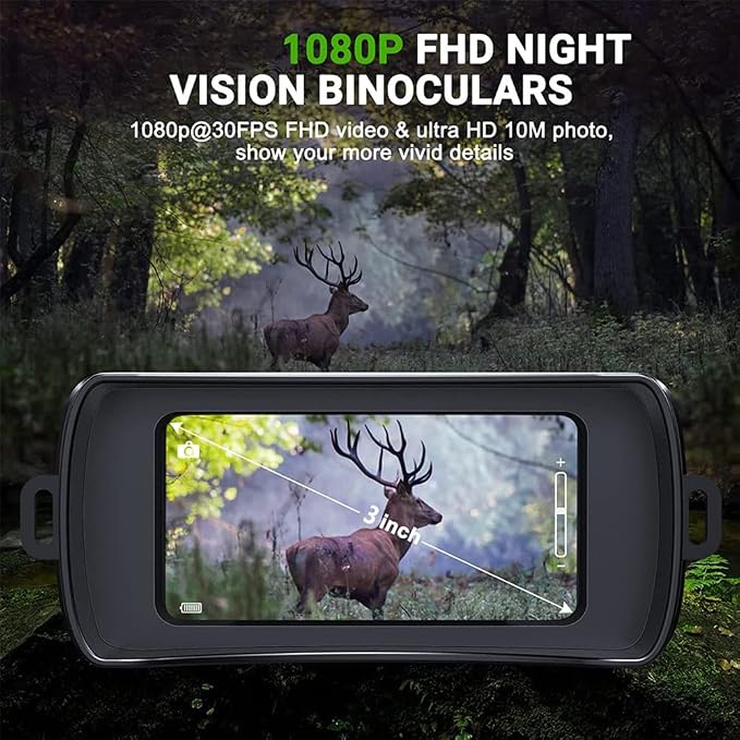 Night Vision Goggles - 1080P Night Vision Binoculars for Adults, 5X Digital Zoom and 3'' HD Screen Binoculars can Save Photo and Video, with Rechargeable 3000mAh Battery, Black