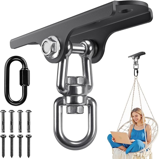 Dolibest Heavy Duty Swing Hanger,Ceiling Mount Swing Hook,One-Piece Design Base, Swing Set Hardware for Punching Bag, Boxing, Hammock Chair, Yoga Swing, Porch Swing (360° +180° Rotation)