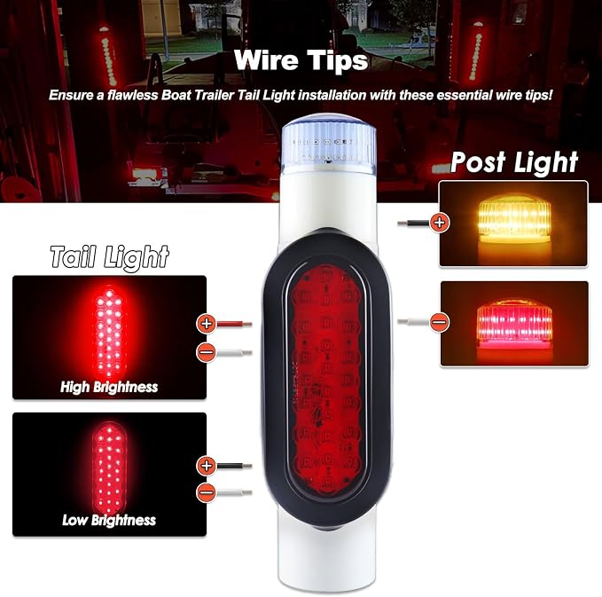 Boat Trailer Guide on Post Pipe Light Set DOT Approved Submersible Boat Trailer Guide Pole Lights for 2-3/8" PVC Pipe LED Lights for Boat Trailers Waterproof 2Pcs White