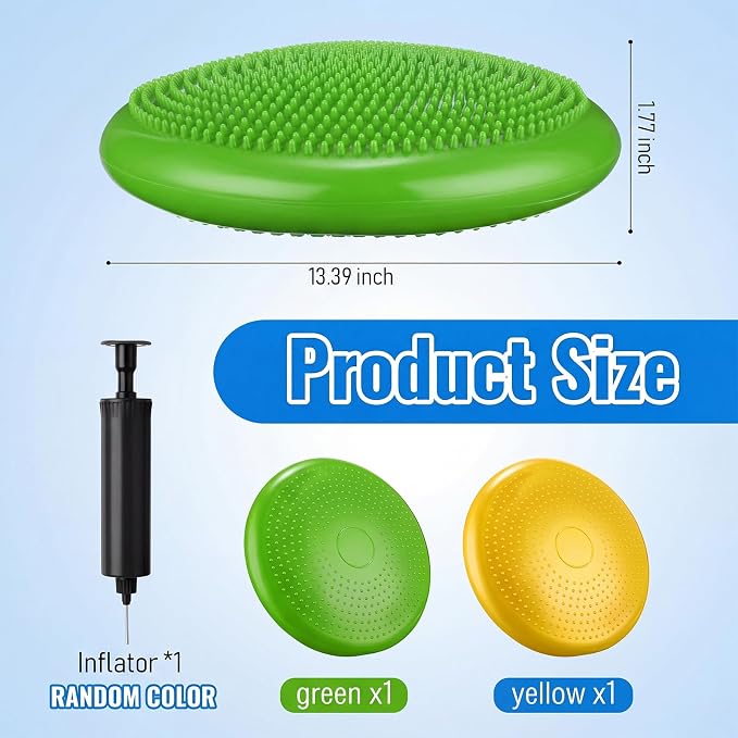 Outus 2 Pcs Balance Disc Inflated Wobble Cushion for Sensory Kids 13. 4 Inch Wiggle Seat Flexible Seating with Hand Pump for Kids Men Women Classroom Exercise Office Home Chair