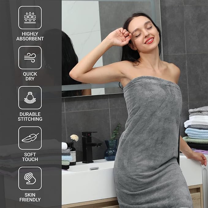 Bath Towels Set of 6, Bathroom Towel 27x55in Quick Dry Towel Set Microfiber Towel Super Soft Absorbent Shower Towels for Bathroom Hotel Spa Gym Camping Beach Dark Grey